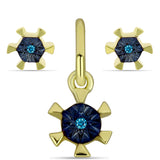 Set din Argint 925 Placat cu Aur ( 1.75 grame ) cu Diamant Albastru 0.02 Carate ( Cercei+Pandantiv )