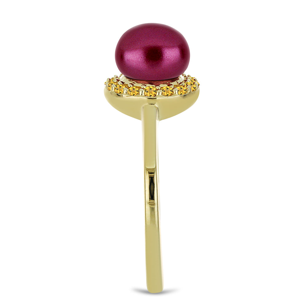 Inel din Argint 925 Placat cu Aur ( 2.48 grame ) cu Perlă de cultură Violet și Citrin Ural 2.79 Carate