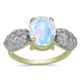 Inel din Argint 925 Placat cu Aur ( 3.15 grame ) cu Piatra Lunii Curcubeu și Topaz Alb 2.89 Carate