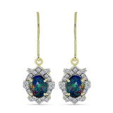 Cercei din Argint 925 Placat cu Aur ( 3.08 grame ) cu Opal Etiopian Negru Lega Dembi și Topaz Alb 1.85 Carate