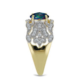 Inel din Argint 925 Placat cu Aur ( 4.63 grame ) cu Opal Etiopian Negru Lega Dembi și Topaz Alb 1.08 Carate