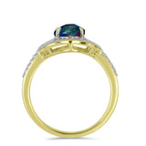 Inel din Argint 925 Placat cu Aur ( 4.56 grame ) cu Opal Etiopian Negru Lega Dembi și Topaz Alb 1.43 Carate