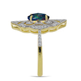Inel din Argint 925 Placat cu Aur ( 4.56 grame ) cu Opal Etiopian Negru Lega Dembi și Topaz Alb 1.43 Carate