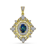 Pandantiv din Argint 925 Placat cu Aur ( 2.89 grame ) cu Opal Etiopian Negru Lega Dembi și Topaz Alb 1.2 Carate