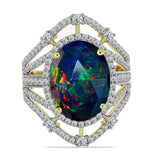 Inel din Argint 925 Placat cu Aur ( 5.46 grame ) cu Opal Etiopian Negru Lega Dembi și Topaz Alb 5.09 Carate