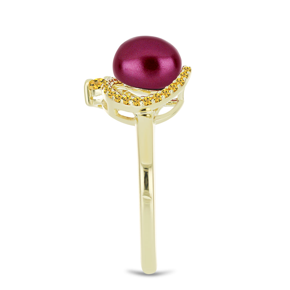 Inel din Argint 925 Placat cu Aur ( 2.76 grame ) cu Perlă de cultură Violet și Citrin Ural 3.33 Carate