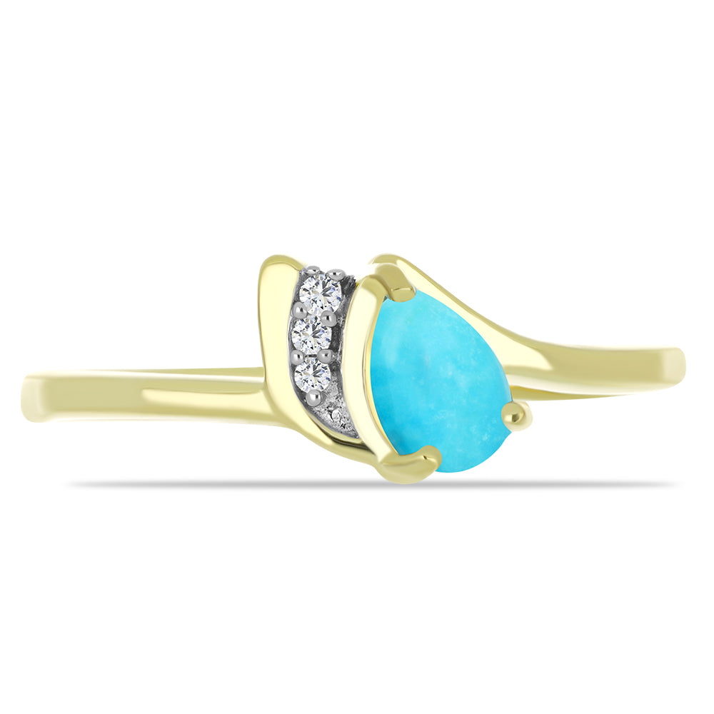 Inel din Argint 925 Placat cu Aur ( 1.91 grame ) cu Turcoaz ”Frumoasa Adormită” și Topaz Alb 0.41 Carate