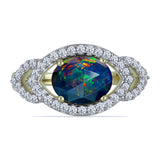 Inel din Argint 925 Placat cu Aur ( 3.32 grame ) cu Opal Etiopian Negru Lega Dembi și Topaz Alb 1.49 Carate