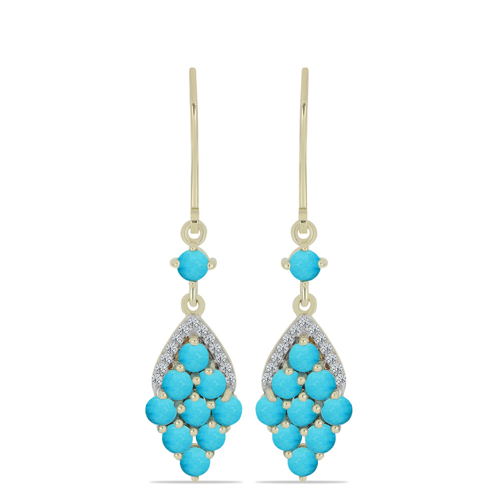 Cercei din Argint 925 Placat cu Aur ( 3.55 grame ) cu Turcoaz ”Frumoasa Adormită” și Topaz Alb 2.47 Carate