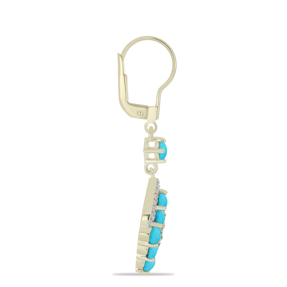 Cercei din Argint 925 Placat cu Aur ( 3.55 grame ) cu Turcoaz ”Frumoasa Adormită” și Topaz Alb 2.47 Carate