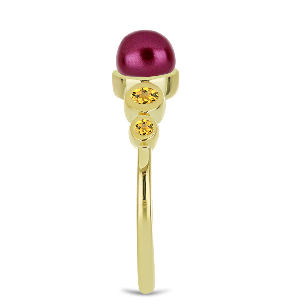 Inel din Argint 925 Placat cu Aur ( 2.18 grame ) cu Perlă de cultură Violet și Citrin Ural 1.28 Carate