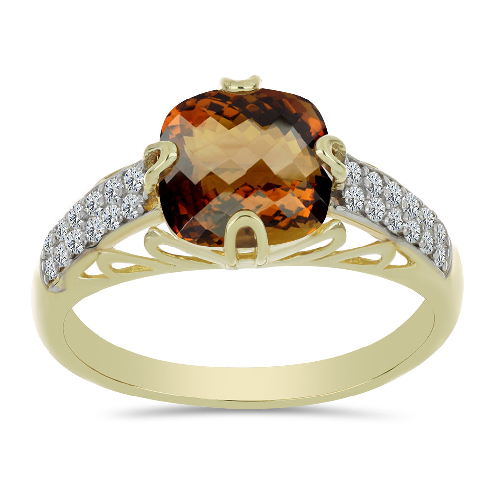 Inel din Argint 925 Placat cu Aur ( 2.57 grame ) cu Cuarț Coniac și Topaz Alb 2.2 Carate