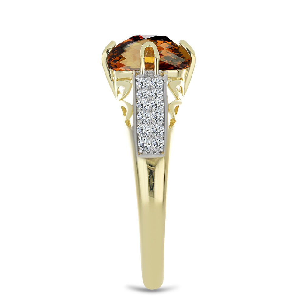 Inel din Argint 925 Placat cu Aur ( 2.57 grame ) cu Cuarț Coniac și Topaz Alb 2.2 Carate