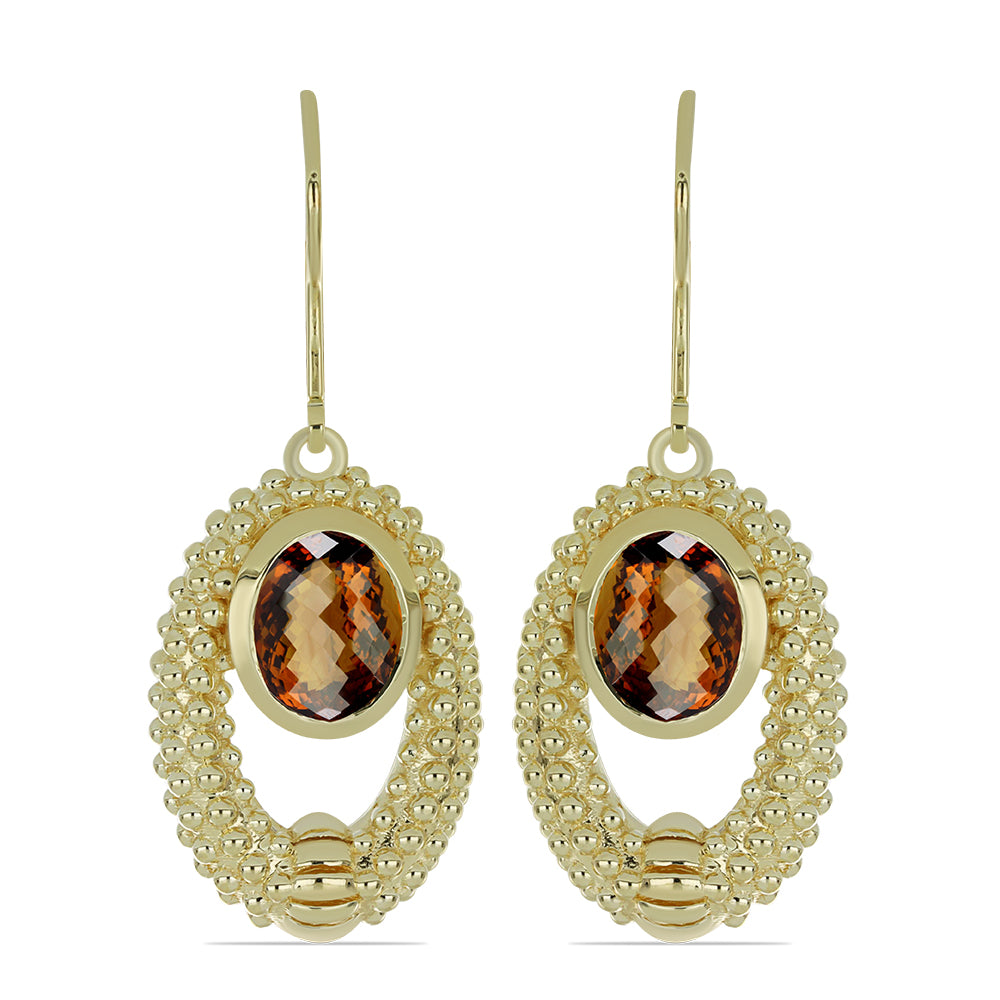 Cercei din Argint 925 Placat cu Aur ( 6.52 grame ) cu Cuarț Coniac 3.23 Carate