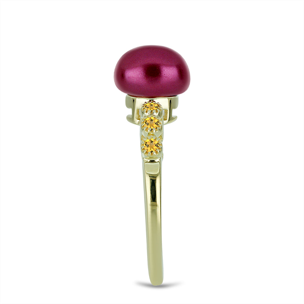 Inel din Argint 925 Placat cu Aur ( 2.58 grame ) cu Perlă de cultură Violet și Citrin Ural 4.48 Carate