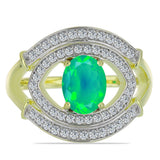 Inel din Argint 925 Placat cu Aur ( 3.75 grame ) cu Opal Verde Etiopian Lega Dembi și Topaz Alb 1.12 Carate