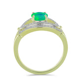 Inel din Argint 925 Placat cu Aur ( 3.75 grame ) cu Opal Verde Etiopian Lega Dembi și Topaz Alb 1.12 Carate