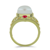 Inel din Argint 925 Placat cu Aur ( 3.99 grame ) cu Perlă de Apă Dulce Albă și Rubin Malagasy 7 Carate