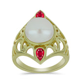 Inel din Argint 925 Placat cu Aur ( 3.99 grame ) cu Perlă de Apă Dulce Albă și Rubin Malagasy 7 Carate