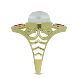 Inel din Argint 925 Placat cu Aur ( 3.99 grame ) cu Perlă de Apă Dulce Albă și Rubin Malagasy 7 Carate