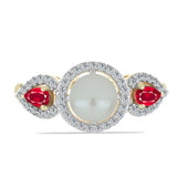 Inel din Argint 925 Placat cu Aur ( 4.27 grame ) cu Perlă de Apă Dulce Albă și Rubin Malagasy 4.13 Carate