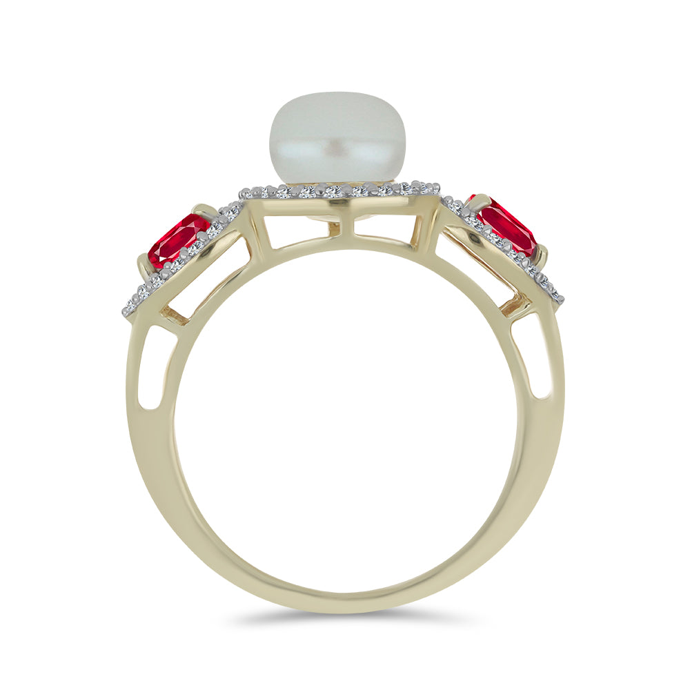 Inel din Argint 925 Placat cu Aur ( 4.27 grame ) cu Perlă de Apă Dulce Albă și Rubin Malagasy 4.13 Carate