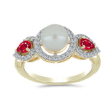 Inel din Argint 925 Placat cu Aur ( 4.27 grame ) cu Perlă de Apă Dulce Albă și Rubin Malagasy 4.13 Carate