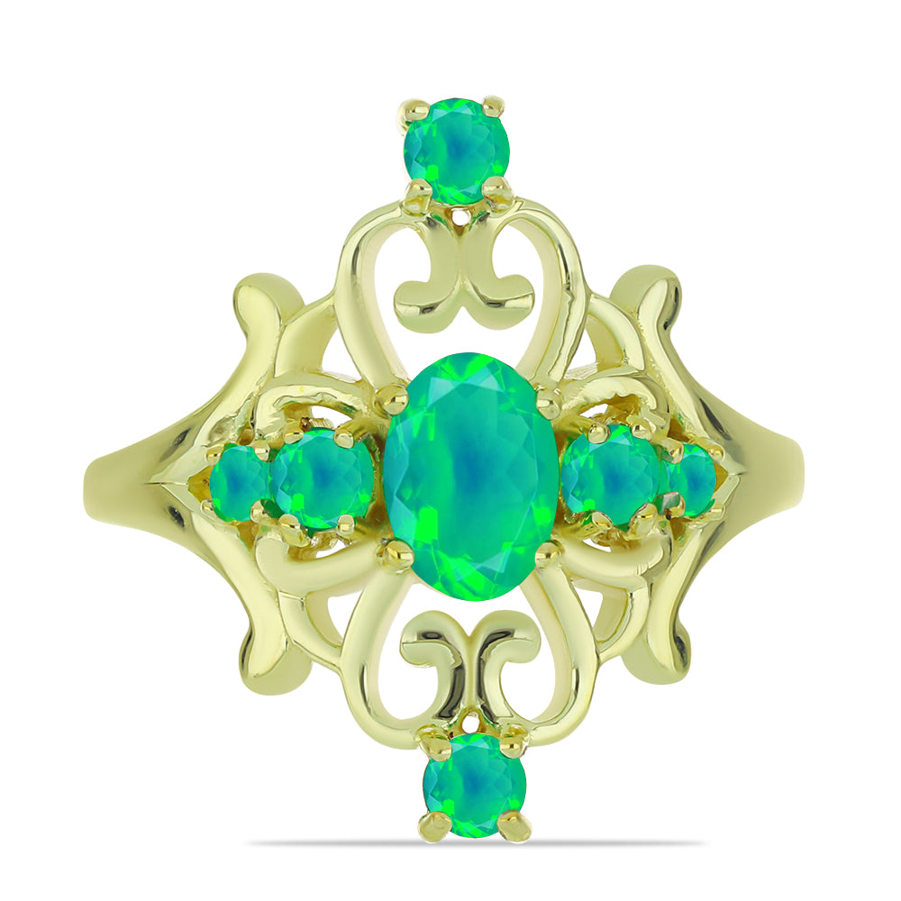 Inel din Argint 925 Placat cu Aur ( 4.68 grame ) cu Opal Verde Etiopian Lega Dembi 0.82 Carate