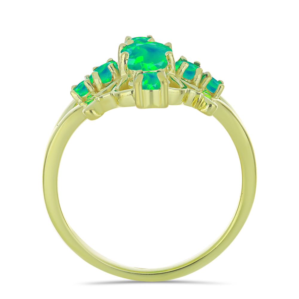 Inel din Argint 925 Placat cu Aur ( 4.68 grame ) cu Opal Verde Etiopian Lega Dembi 0.82 Carate