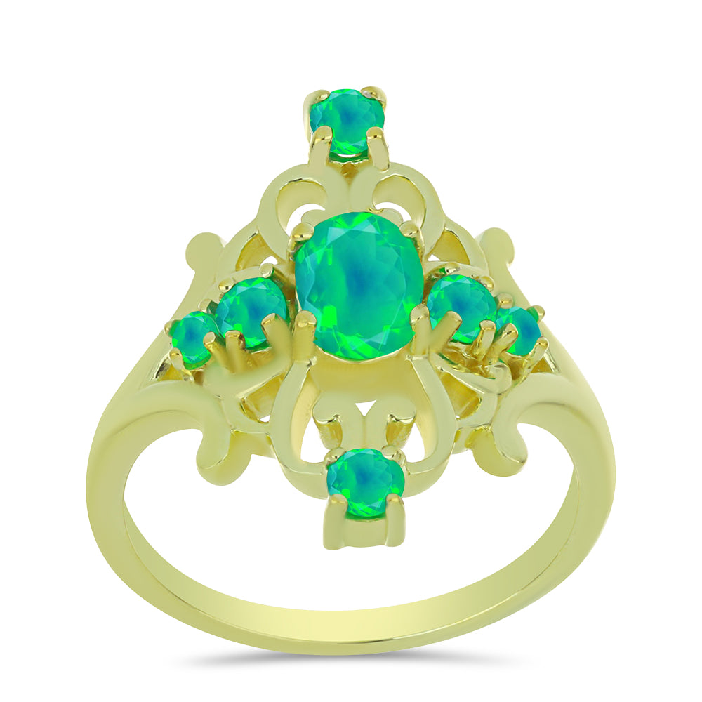 Inel din Argint 925 Placat cu Aur ( 4.68 grame ) cu Opal Verde Etiopian Lega Dembi 0.82 Carate
