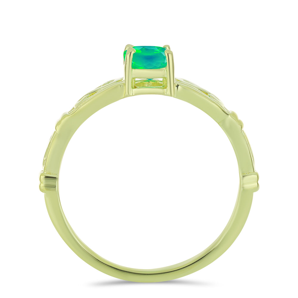 Inel din Argint 925 Placat cu Aur ( 2.64 grame ) cu Opal Verde Etiopian Lega Dembi 0.44 Carate