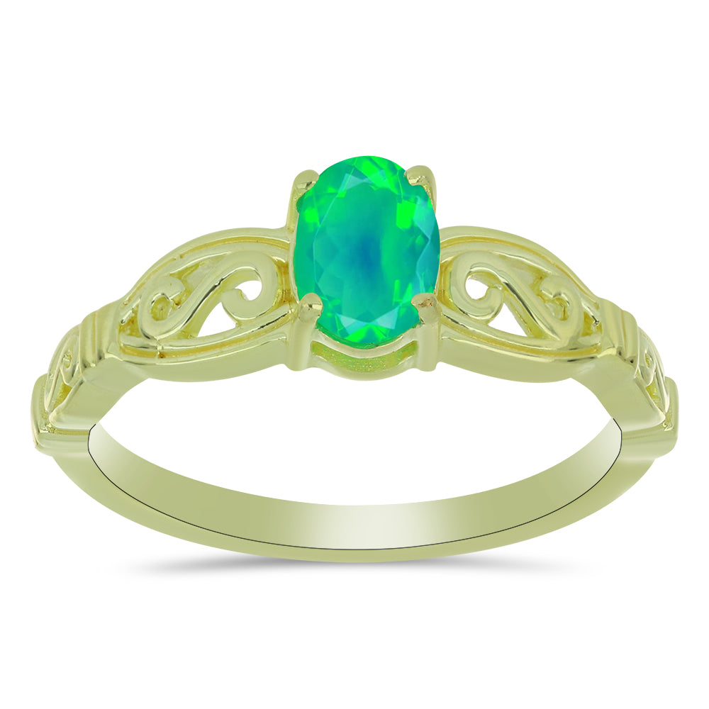 Inel din Argint 925 Placat cu Aur ( 2.64 grame ) cu Opal Verde Etiopian Lega Dembi 0.44 Carate