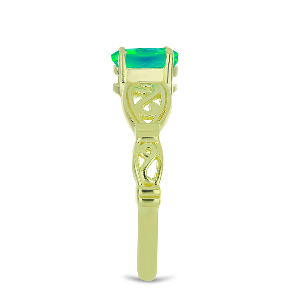 Inel din Argint 925 Placat cu Aur ( 2.64 grame ) cu Opal Verde Etiopian Lega Dembi 0.44 Carate