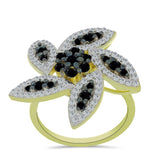Inel din Argint 925 Placat cu Aur ( 6.47 grame ) cu Spinel Negru și Topaz Alb 1.63 Carate