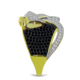 Inel din Argint 925 Placat cu Aur ( 9.37 grame ) cu Spinel Negru și Topaz Alb 1.37 Carate