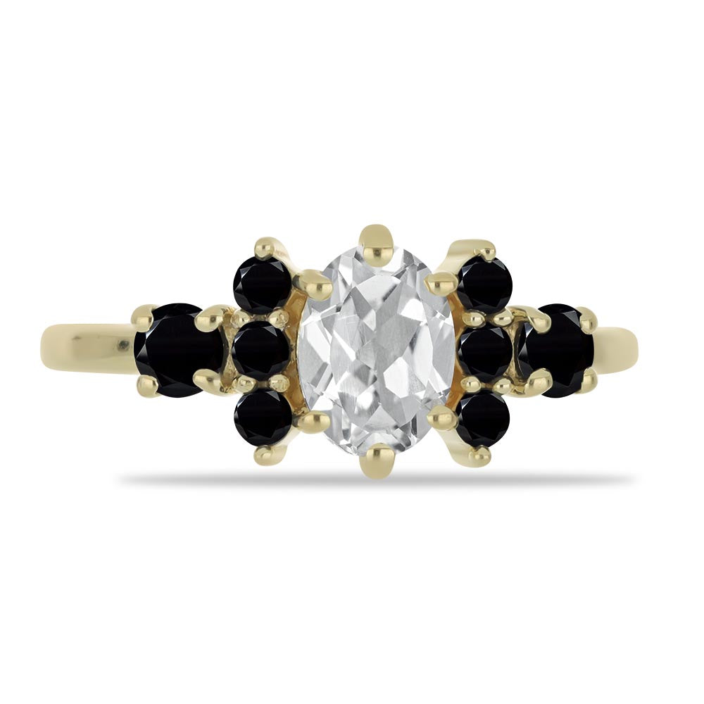 Inel din Argint 925 Placat cu Aur ( 2.08 grame ) cu Spinel Negru și Topaz Alb 1.42 Carate