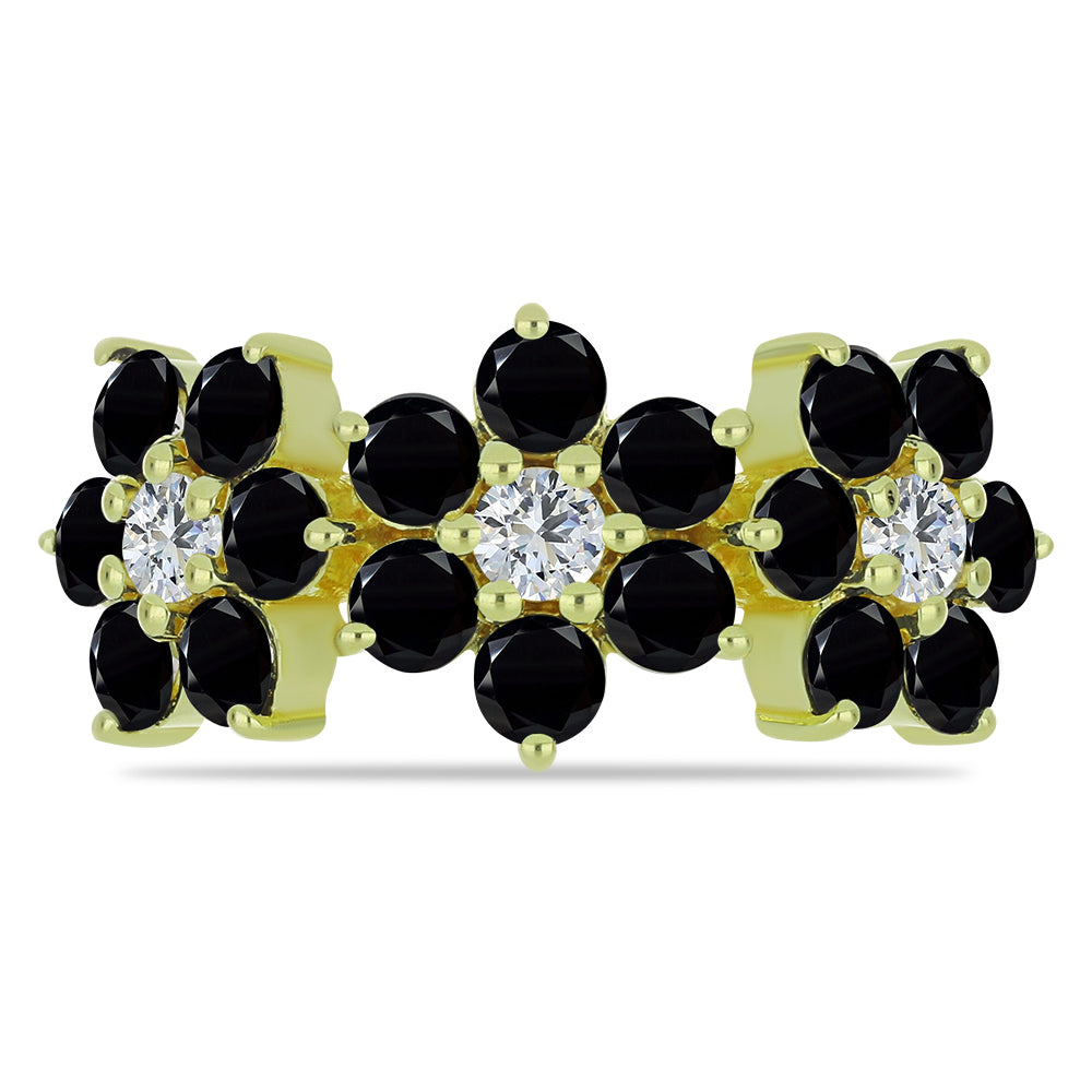 Inel din Argint 925 Placat cu Aur ( 3 grame ) cu Spinel Negru și Topaz Alb 3.17 Carate