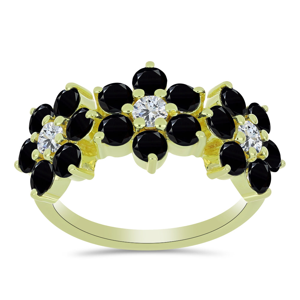 Inel din Argint 925 Placat cu Aur ( 3 grame ) cu Spinel Negru și Topaz Alb 3.17 Carate