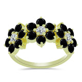 Inel din Argint 925 Placat cu Aur ( 3 grame ) cu Spinel Negru și Topaz Alb 3.17 Carate
