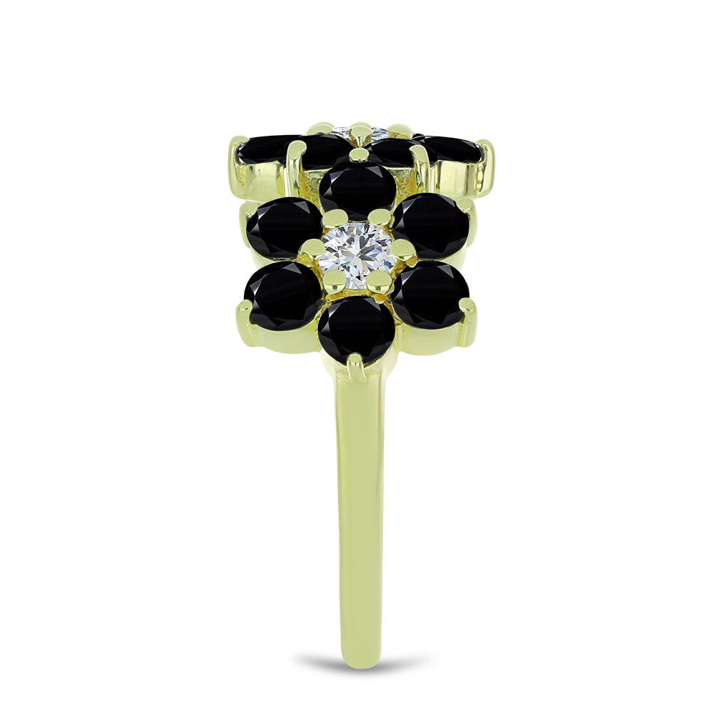 Inel din Argint 925 Placat cu Aur ( 3 grame ) cu Spinel Negru și Topaz Alb 3.17 Carate