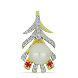 Pandantiv din Argint 925 Placat cu Aur ( 1.92 grame ) cu Perlă de Apă Dulce Albă și Rubin Malagasy 3.12 Carate