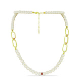 Set din Argint 925 Placat cu Aur ( 16.04 grame ) cu Perlă de Apă Dulce Albă și Rubin Malagasy 97.53 Carate ( Colier+Cercei+Brățară )