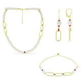 Set din Argint 925 Placat cu Aur ( 16.04 grame ) cu Perlă de Apă Dulce Albă și Rubin Malagasy 97.53 Carate ( Colier+Cercei+Brățară )