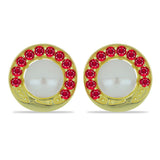 Cercei din Argint 925 Placat cu Aur ( 3.82 grame ) cu Perlă de Apă Dulce Albă și Rubin Malagasy 6.2 Carate