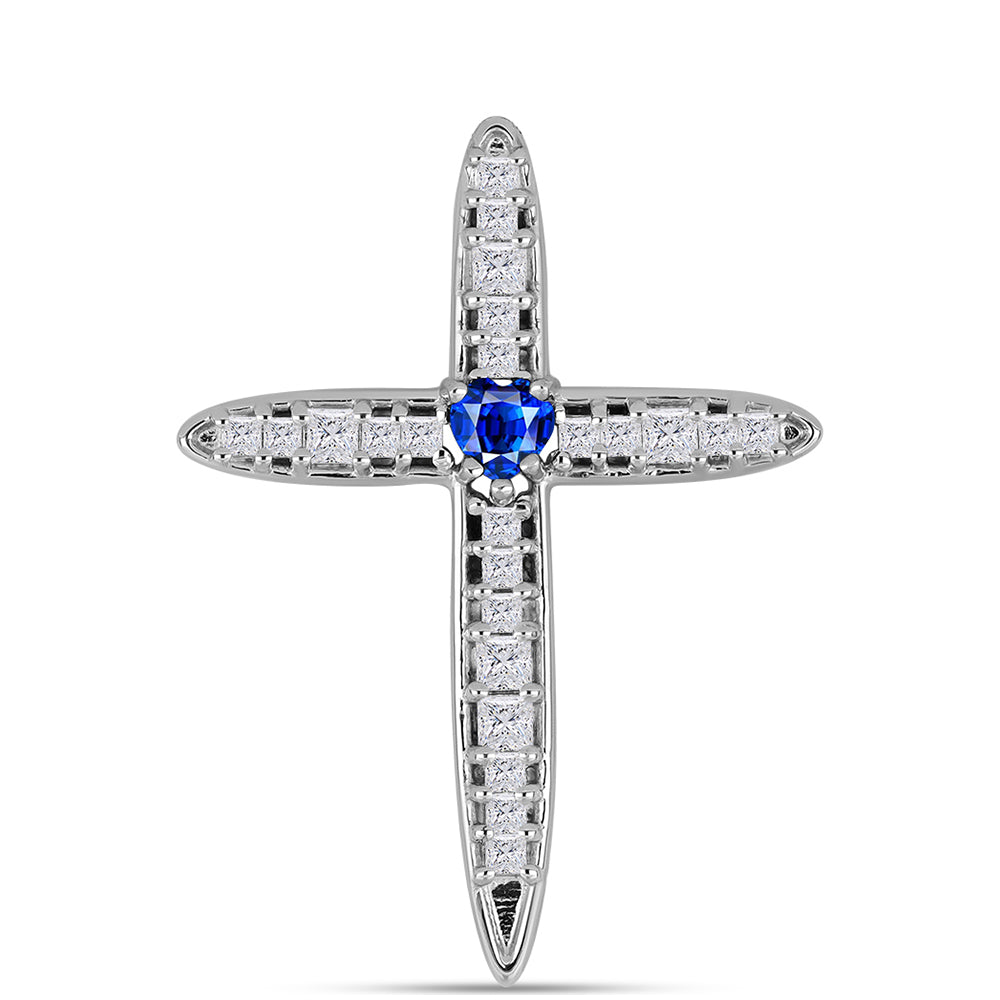 Cruce Pandantiv din Argint 925 ( 2.61 grame ) cu Safir Albastru Australian și Zircon Alb 1.39 Carate