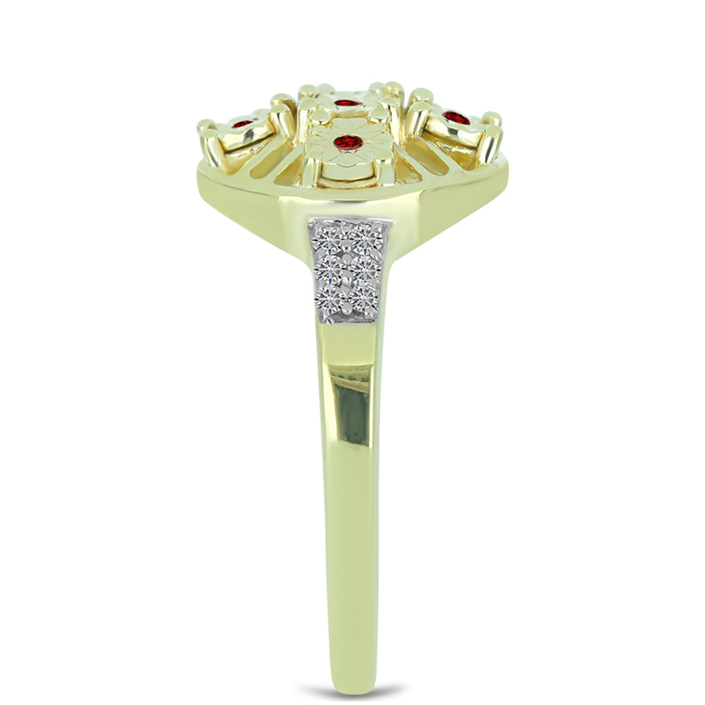 Inel din Argint 925 Placat cu Aur ( 3.09 grame ) cu Diamant Roșu și Diamant Alb 0.14 Carate