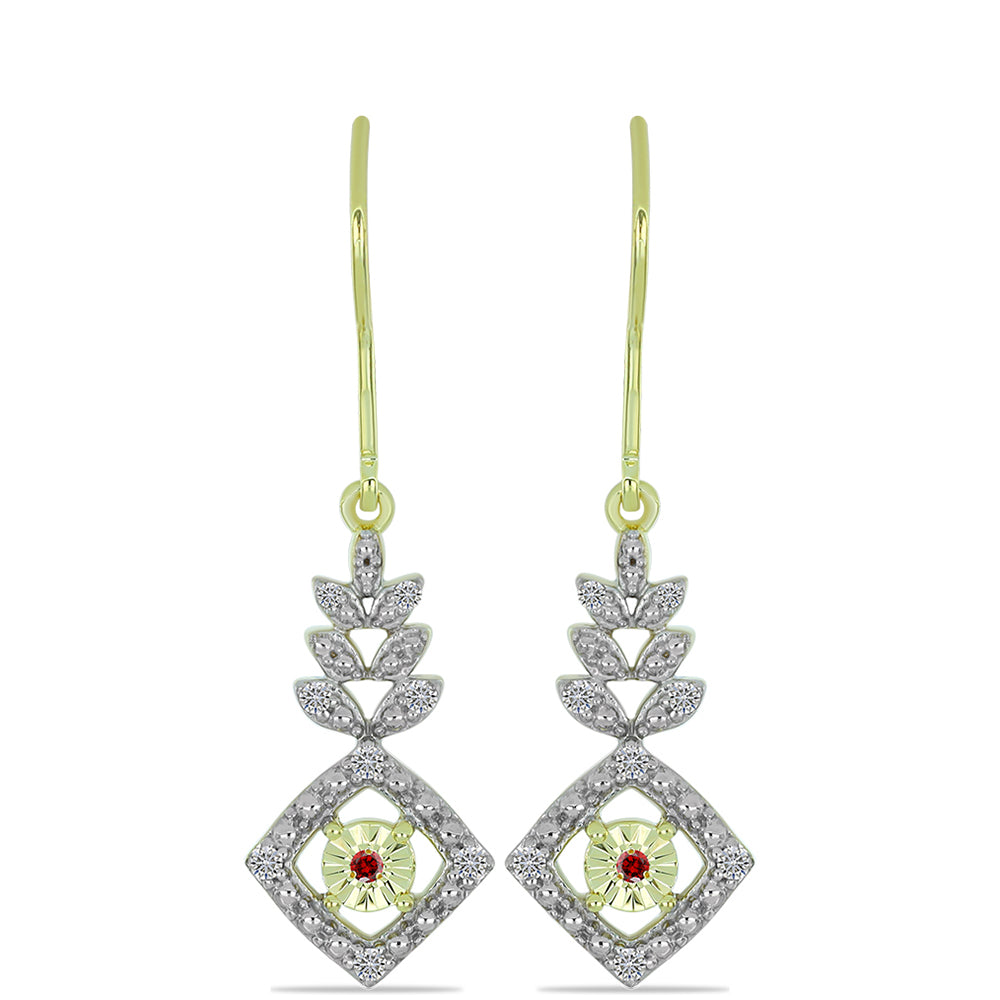 Cercei din Argint 925 Placat cu Aur ( 3.53 grame ) cu Diamant Roșu și Diamant Alb 0.19 Carate