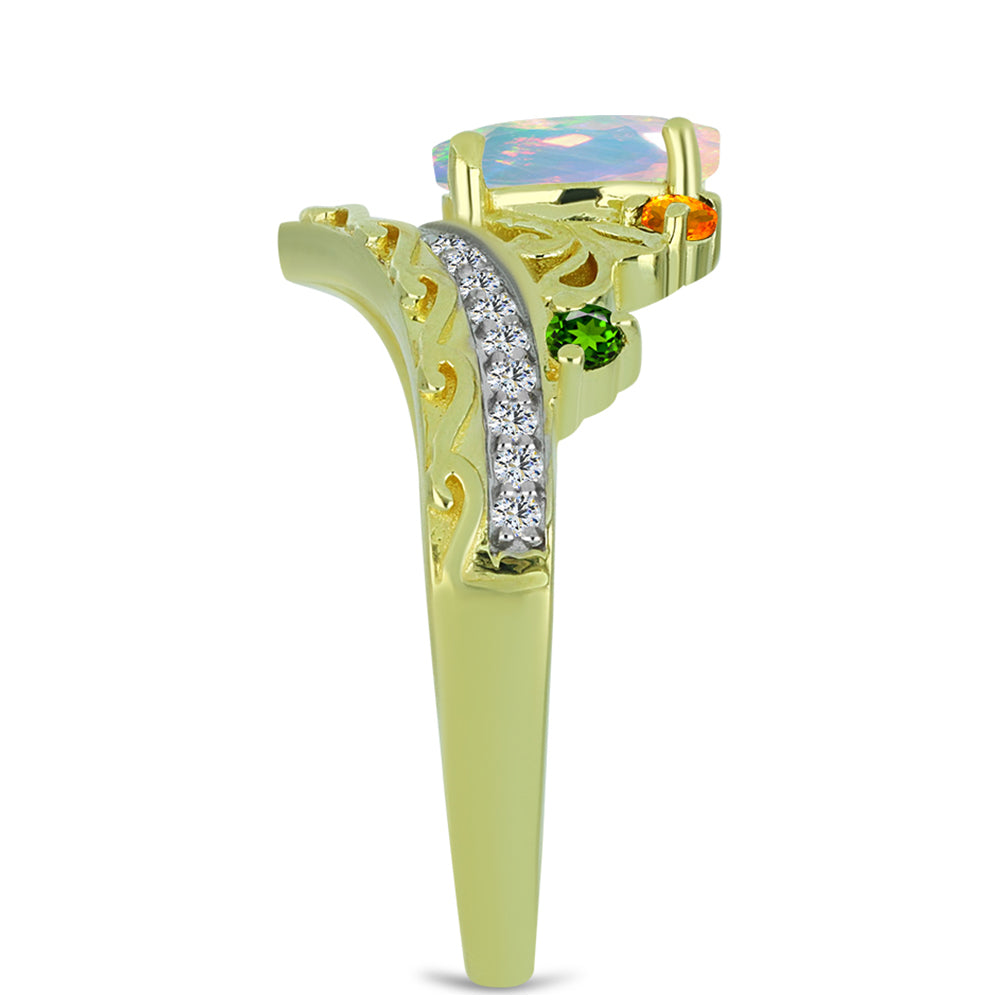 Inel din Argint 925 Placat cu Aur ( 3.83 grame ) cu Opal Welo și Turmalină Chakra 0.77 Carate