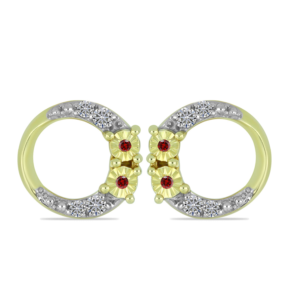 Cercei din Argint 925 Placat cu Aur ( 2.28 grame ) cu Diamant Roșu și Diamant Alb 0.21 Carate