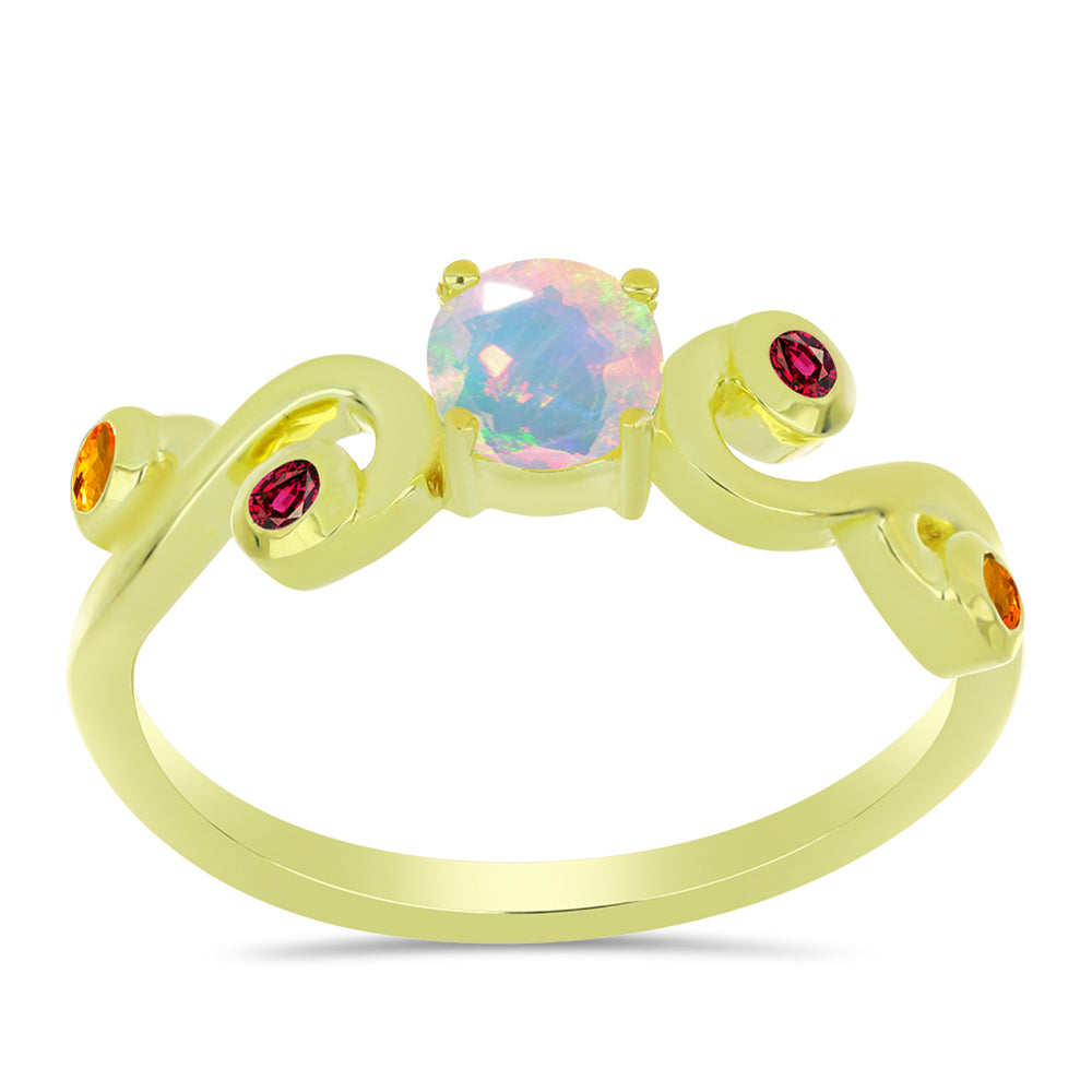 Inel din Argint 925 Placat cu Aur ( 2.28 grame ) cu Opal Welo și Turmalină Chakra 0.49 Carate